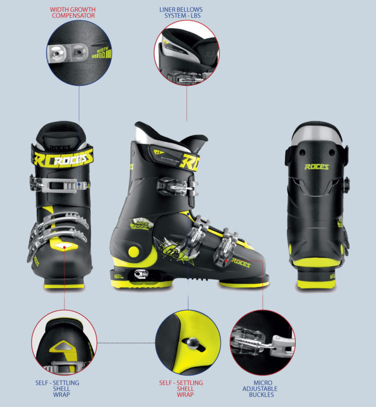 Roces Idea Up/Free 6 in 1 Adjustable Kids/Junior Ski Boots - Fun'N Snow